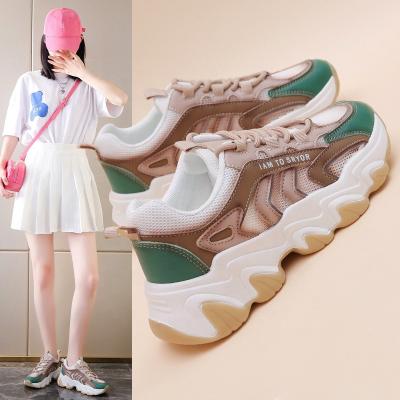 China Fashion Trend 2021 Spring Women Breathable Casual Shoes Shape Non-slip Sneakers Lace-up Colorful Platform Trainers Shoes Woman Shoes for sale