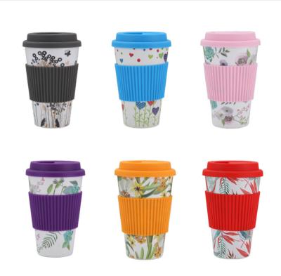 China Fashion Gift Sustainable Bamboo Fiber Coffee Mug Office 450ml Bamboo Fiber Mug With Silicone Cover And Sleeve for sale