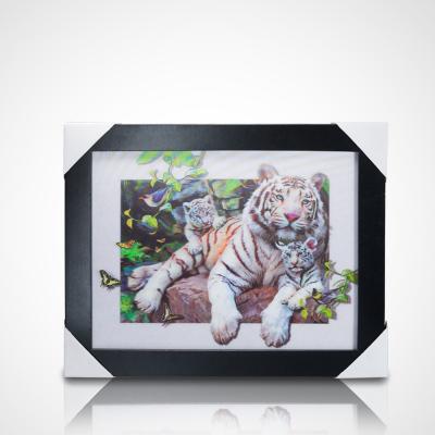 China 3D lenticular painting poster PET 30*40cm 5D lenticular poster tigers 3D painting with black frame for home decoration for sale