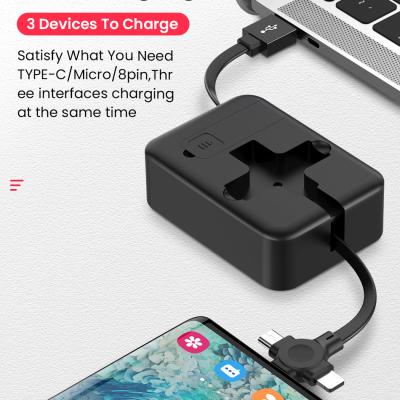 China Leisure 4in1 Retractable Type USB C USB Powerbank Charging Micro Cable For iPhone 12 11 pro with Phone Holder 3in1 2in1 Charger Data Cable for sale