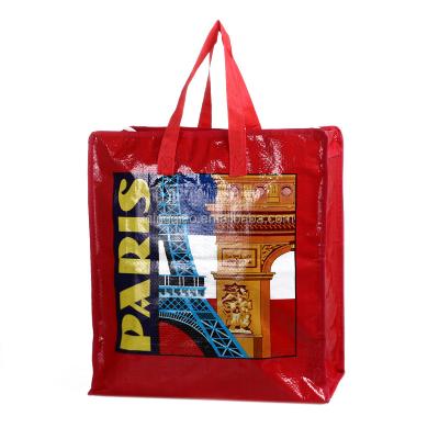 China Londen Parijs Design Pp Woven Shopping Bag Building Design Woven Polypropyleen Tassen Met Handvaten Te koop