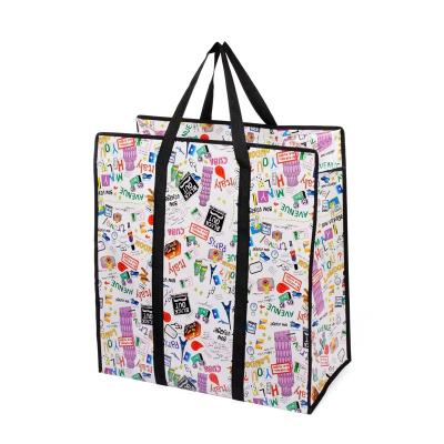 China Cmyk Foldable Reusable Zipper Non Woven Grocery Bag With Custom Nylon Handle for sale