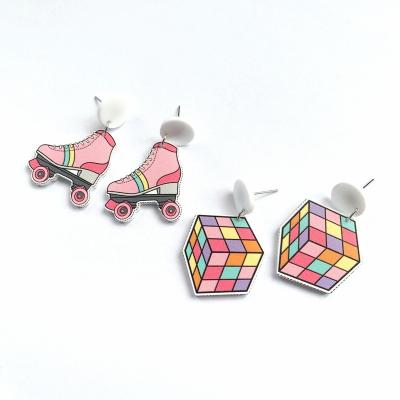 China Creative children's career tide punk desk/accessories of little Rubik's fun of ear cube roller skates handmade earrings for sale