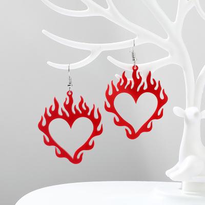 China Office/Red Hollow Out Sparkle Earrings Femininity Love Career Christmas Acrylic Flame Dangle Earrings for sale