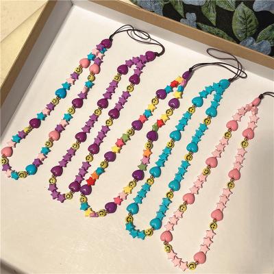 China BOHEMIA Statistical Institute wind cell phone chain beaded smiley cell phone chain acrylic star pentagon for lanyard for sale