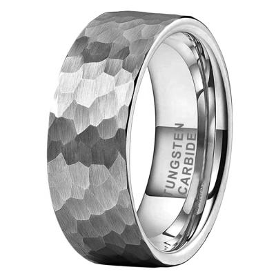 China Wholesale 8mm Hammered Tungsten Ring Wedding Band Pipe Cut Matte Finish Comfort Fit Ring From CLASSIC Factory Price 6mm for sale