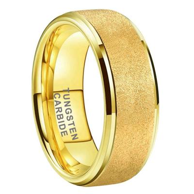 China Factory Direct 8mm Gold Plated Fashion Tungsten Ring Men Women Engagement Wedding Band Sandblasted Ring for sale