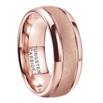 China High Quality CLASSIC Engagement Wedding Ring 8mm Rose Gold Plated Sandblasted Tungsten Ring For Men Women Trendy for sale