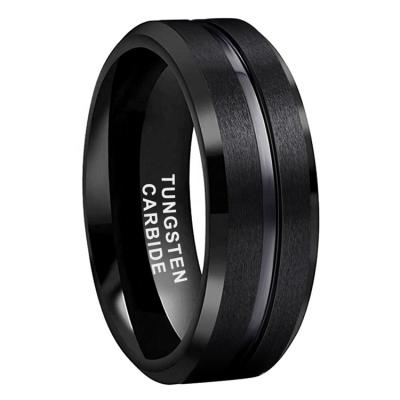 China Wholesale 8mm Tungsten Ring For Men Women Fashion CLASSIC Black Engagement Wedding Ring for sale