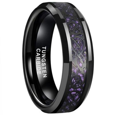 China CLASSIC Hot Selling Wedding Ring Engagement Women Men Dragon Inlay Black Tungsten Ring Purple Carbon Fiber 6mm 8mm for sale