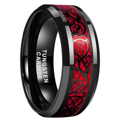 China New Arrival CLASSIC Men Women 6mm 8mm Dragon Inlay Tungsten Wedding Band Couple Rings for sale