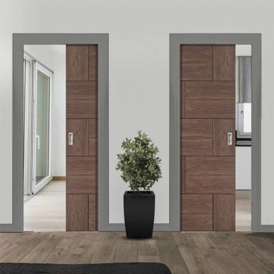 China Solid Sound Insulation S.Steel Plywood Melamine Lacquer Finish Core Pocket Door For Apartment for sale