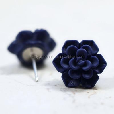 China Wholesale Hot Sale Bridal Gifts New Style Navy Blue Plastic Succulent Stud Earrings for sale