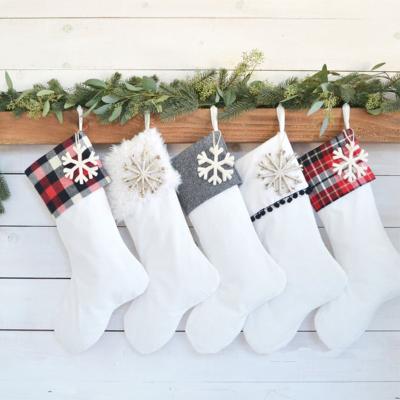 China Wholesale Fashion Hot Sale Family Decor Plaid Fur Christmas Stockings for sale