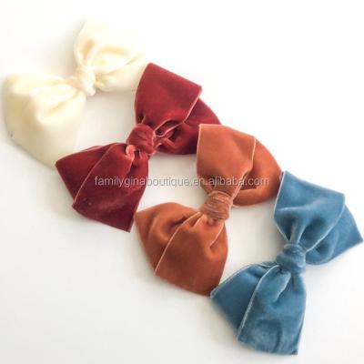 China Baby Wholesale Hot Selling Vintage New Style Blue Velvet Toddler French Hair Bow for sale