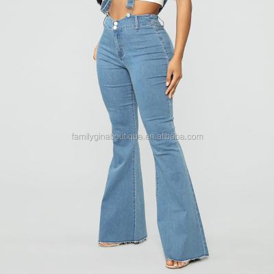 China Wholesale Hot Sale Custom Elastic Slim High Waisted Bell-Bottom Viable Plus Size Women's Jeans for sale