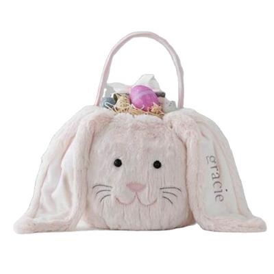 China Wholesale Custom Plush Cute Bunny Gift Bags Easter Baskets Furry Fuzzy Long Ears Easter Bucket for sale