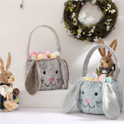 China Wholesale Plush Gray Bunny Easter Basket Festival Monogram Easter Bucket Egg Candy Gift Bags for sale