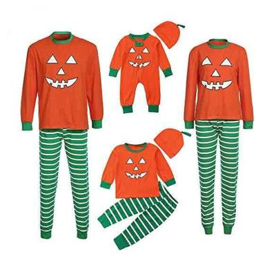 China Wholesale QUICK DRY Pumpkin Tops Striped Pants Sleepwear Family Matching Halloween Pajamas for sale