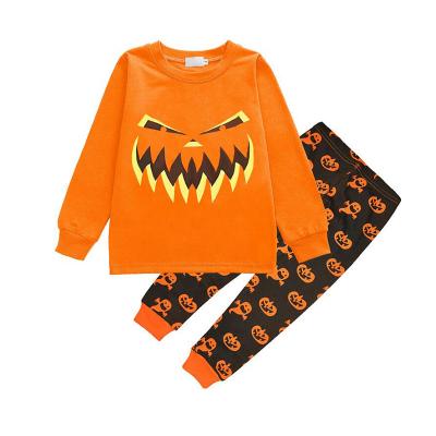 China Breathable Pumpkin Pajamas Wholesale Hot Sale Monogram Cotton Halloween Kids Long Sleeve Pumpkin Star Sleepwear for sale