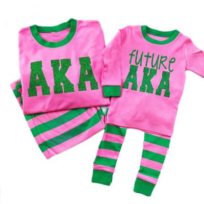 China Hot Selling Personalized Mom and Kids QUICK DRY Pink and Green Kids Christmas Pajamas Cotton Set for sale