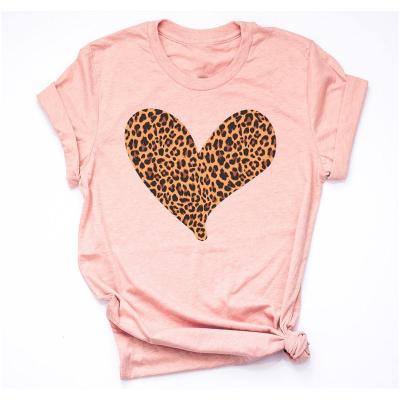 China Viable leopard print women shirts wholesale hot sale valentines day heart leopard print women shirts for sale