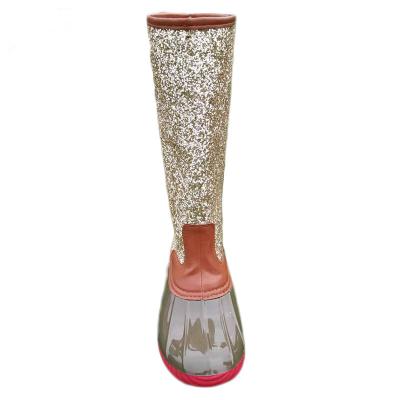 China Wholesale High Quality Fashion Zipper Girls Waterproof Glitter Tall Duck Boots for sale