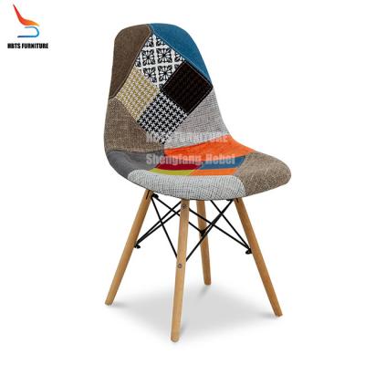 China Modern Scandinavia Nordic Patchwork Fabric Indoor Dining Stackable Home Furniture High Quality METAL BRACKET Chairs Beech Wood Leg for sale