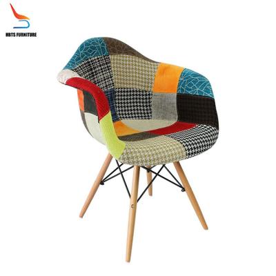 China Modern Scandinavia Nordic Patchwork Fabric Indoor Dining Stackable Home Furniture High Quality METAL BRACKET Armchairs Beech Wood Leg for sale