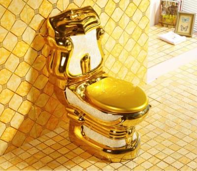 China Double-Flow Luxury Design Gold Color Bathroom Toilet Bowl Set Ceramic Plating One Piece Toilet for sale