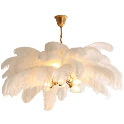 China Large Contemporary Hottest Modern Hanging Lighting Brass Pendant Lamp Chandelier With Ostrich Feathers for sale