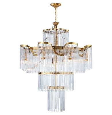 China European Classic Style Brass Rod Hanging Chandelier Light For Hotel Villa Glass for sale