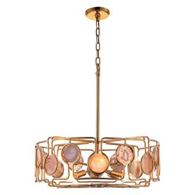 China OEM ODM Contemporary Brass Agate Decorative Round Modern Pendant Lighting Chandelier For Living Room for sale