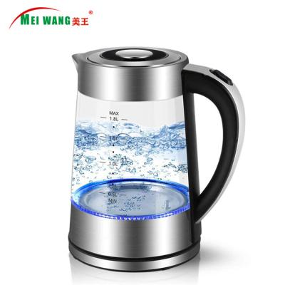 China Amzon Hot Selling 360 Degree Rotation Base Glass Electric Kettle Auto Cut Electric Kettle For Water Factory 1.8L Meiwang for sale