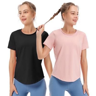 China Breathable Women Fitness Shorts Sleeve Crop Top Workout Tops Gym Clothes Running Sportswear T-shirts Yoga Shirt Yoga Top For Women for sale