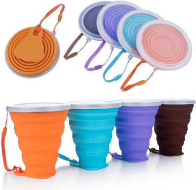 China FREE SAMPLE Silicone Collapsible Cup Silicone Travel Camping Cup Lids Stocked Expandable Drinks Cup Set Portable Graduated for sale