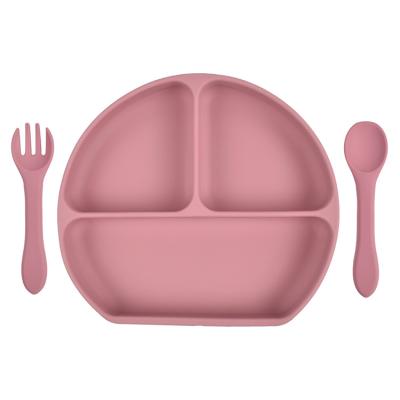 China BPA Free Solid Color Food Grade BPA Free Suction Divided Silicone Baby Feeding Dish for sale