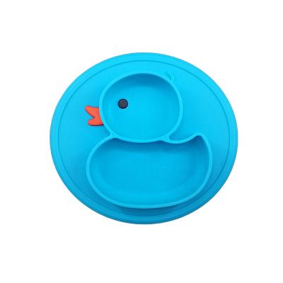 China BPA Free Non-Slip Dishwasher Safe Duck Design Silicone Baby Divided Suction Food Dish for sale