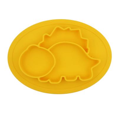 China Dinosaur Design BPA Free Non-Slip Food Grade Silicone Baby Divided Suction Food Dish for sale