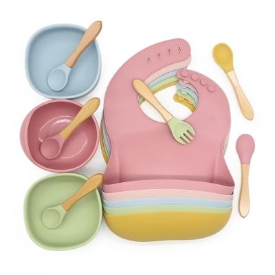 China Children's Food Grade Silicone Waterproof Baby Rubber Feeding Tableware Set for sale