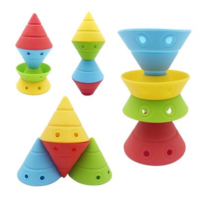 China 2021 new food grade early educational cute soft silicone stacking cups toy set for baby NK21070901 for sale