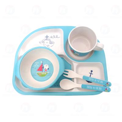 China Drop Resistant Non-Toxic Melamine Bamboo Fiber 5 Pieces Dinnerware Set Baby Kids for sale