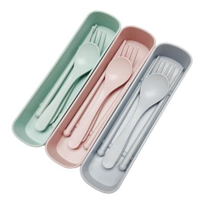 China Viable Wholesale Bamboo Fiber Plastic Fork Spoon Chopsticks Flatware Set for sale