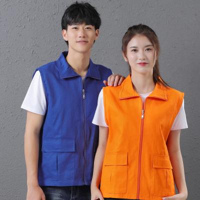 China Anti-pilling new cotton vest with pockets for men's and women's volunteers custom work clothes advertising vest with printed logo for sale