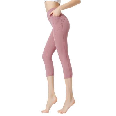 China 2022 Double-sided Polyamide Breathable High Waist Pocket Sports Shorts Tight Lulu Yoga Pants Running Fishing-hip Trousers for sale