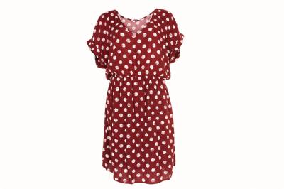 China V-Ausschnitts-elastisches Band-Damen kleiden Viskose-Polka Dot Red Dress der Kleidungs-100% zu verkaufen