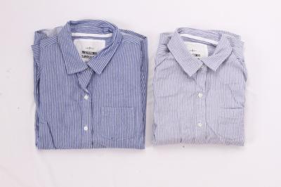 China 100% Cotton Ladies Blue And White Pinstripe Shirt Button Up Comfortable for sale