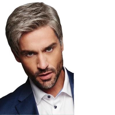 China Korea Mens Hair Toupee Hairpiece Full Lace Straight Men Hairpiece With Gray Hair for sale