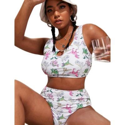 China Plus Size Plus Size High Waisted Bikini Two Piece Swimsuit Print Swimwear Women Shape Swimsuits Beach Wear for sale