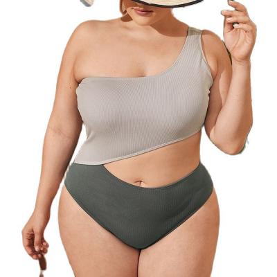 China Plus Size Plus Size One Piece Swimsuit Women One Shoulder Cut Out Patchwork Bathing Suit Swimwear Swimming Suit for sale